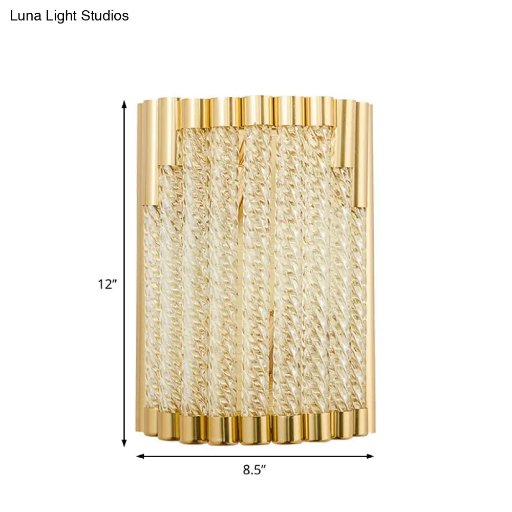 Golden Tube Wall Sconce With Crystal Shade - Retro 2-Light Fixture