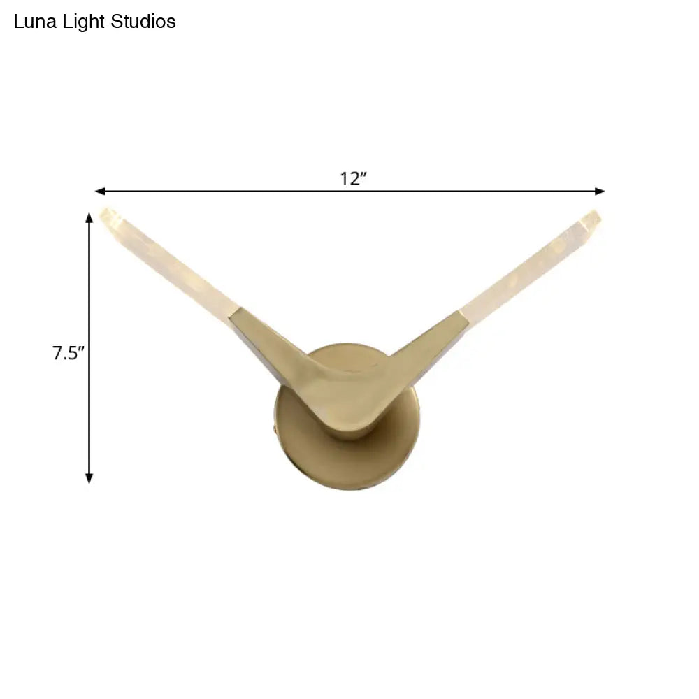 Golden V-Shaped Metal Sconce Light: Led Wall Mount Fixture In Warm/White Light