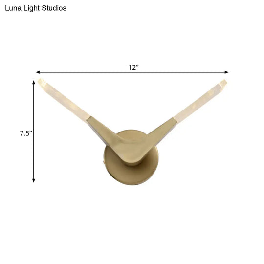 Golden V-Shaped Metal Sconce Light: Led Wall Mount Fixture In Warm/White Light