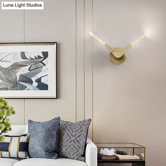 Golden V-Shaped Metal Sconce Light: Led Wall Mount Fixture In Warm/White Light