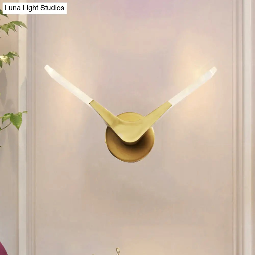 Golden V-Shaped Metal Sconce Light: Led Wall Mount Fixture In Warm/White Light