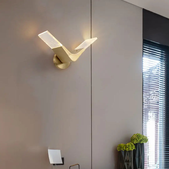 Golden V-Shaped Metal Sconce Light: Led Wall Mount Fixture In Warm/White Light Gold / Warm