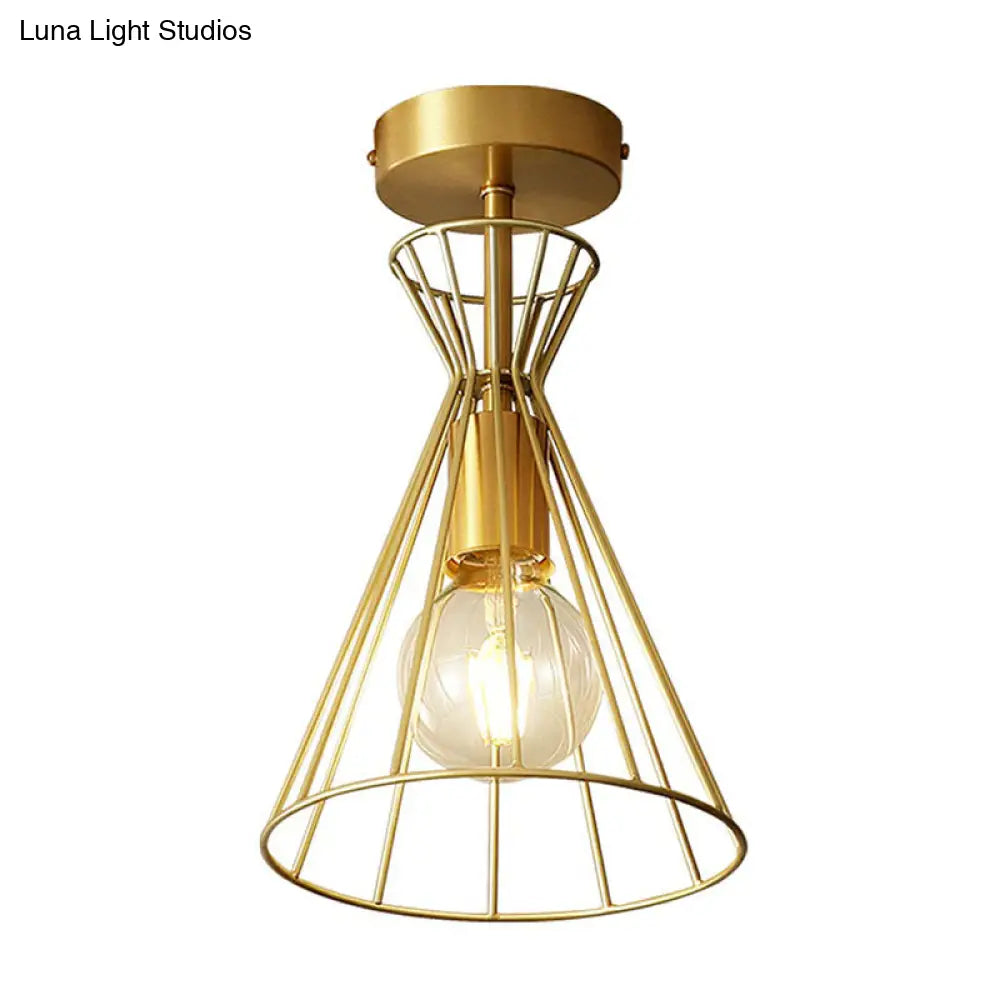 Golden Vintage Hourglass Semi - Flush Ceiling Light With Single Bulb