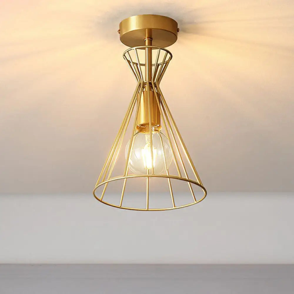 Golden Vintage Hourglass Semi - Flush Ceiling Light With Single Bulb Gold