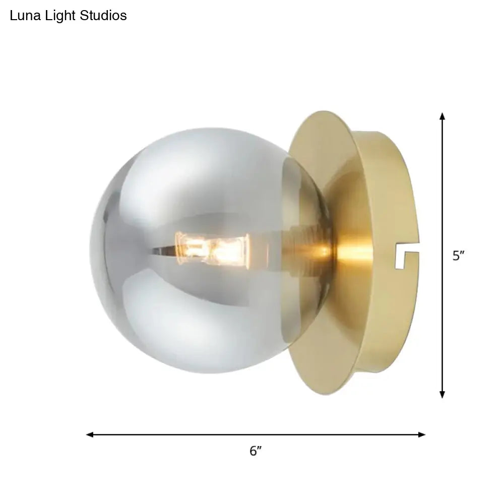 Golden Wall Sconce Light With Smoky Grey Glass Shade - Simple & Elegant Single Bedroom Fixture