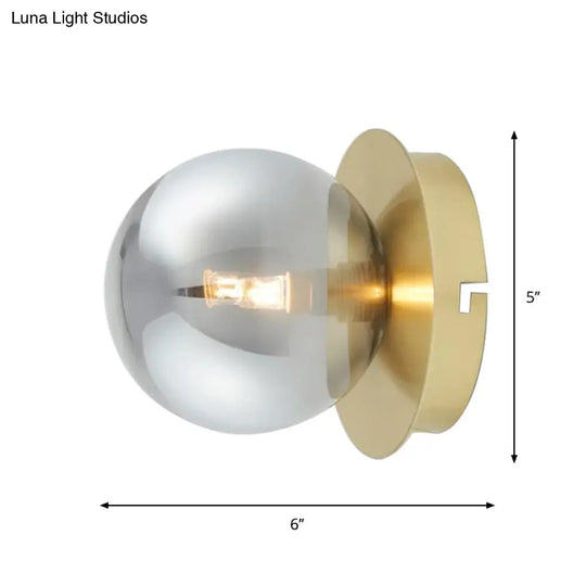 Golden Wall Sconce Light With Smoky Grey Glass Shade - Simple & Elegant Single Bedroom Fixture