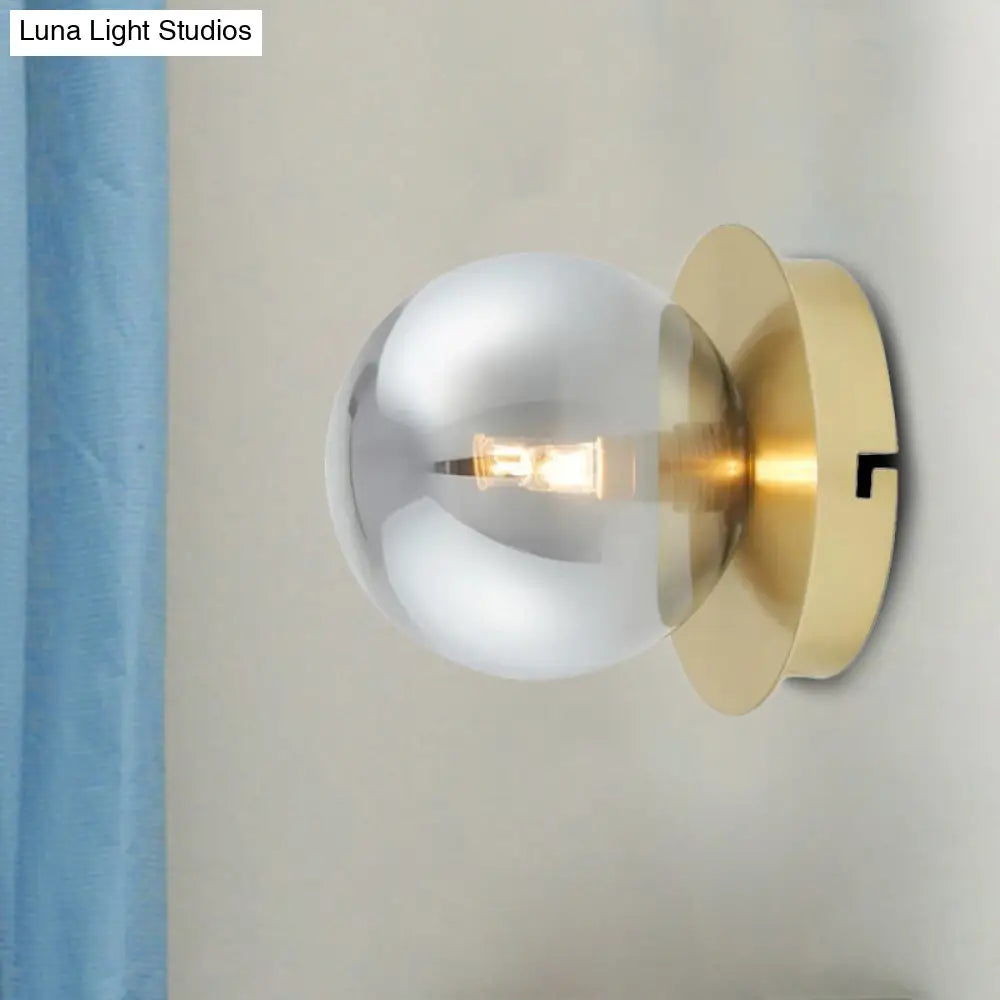 Golden Wall Sconce Light With Smoky Grey Glass Shade - Simple & Elegant Single Bedroom Fixture