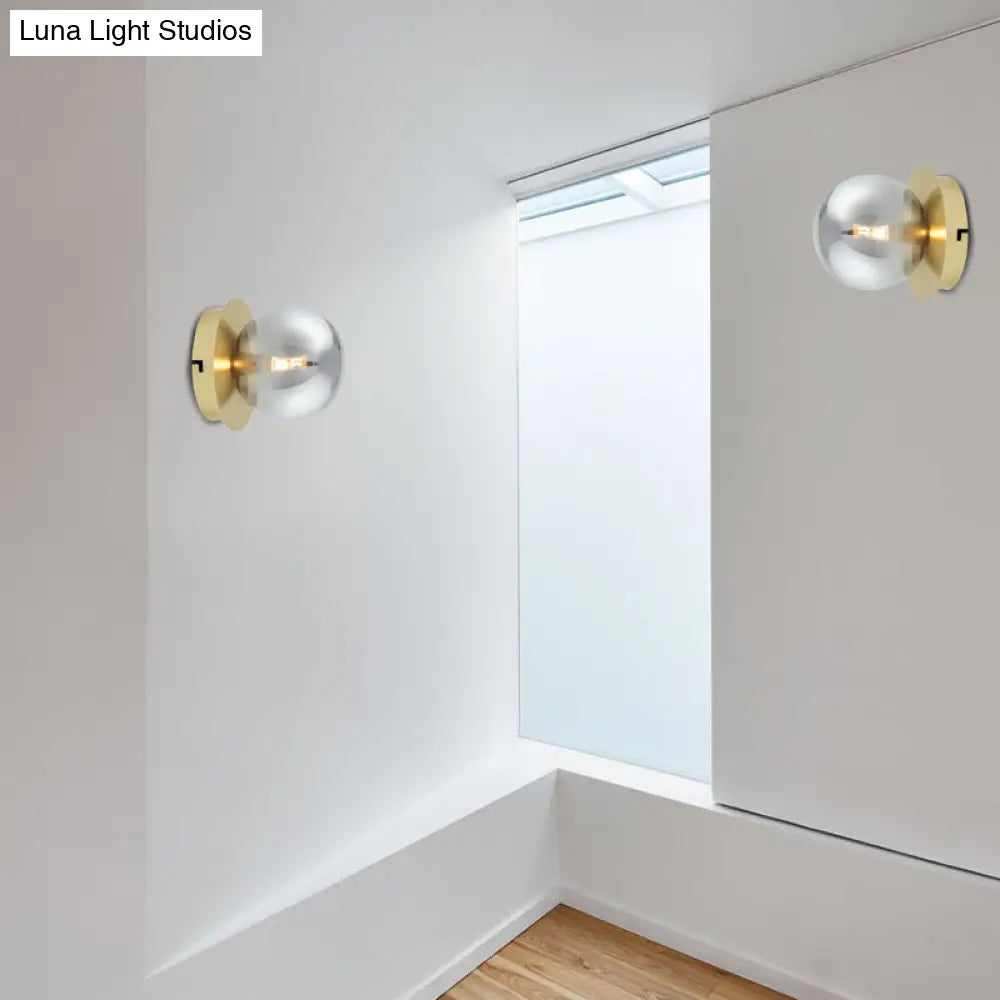 Golden Wall Sconce Light With Smoky Grey Glass Shade - Simple & Elegant Single Bedroom Fixture