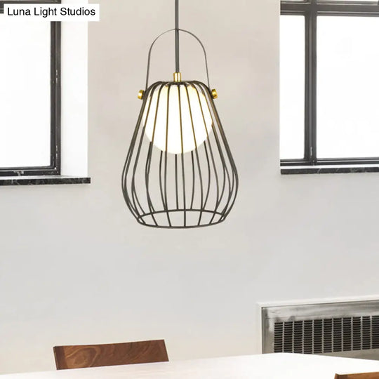 Gourd Cage Pendant Light Kit - Minimalist Metal Hanging Ceiling Black