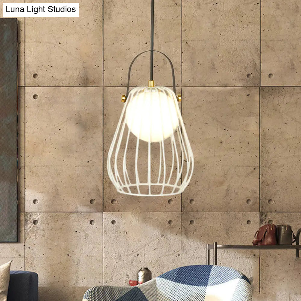 Gourd Cage Pendant Light Kit - Minimalist Metal Hanging Ceiling (1 Light) In Black/White/Rose Gold