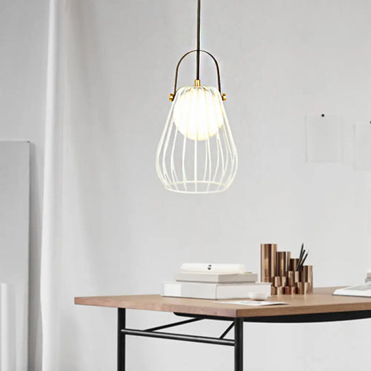 Gourd Cage Pendant Light Kit - Minimalist Metal Hanging Ceiling (1 Light) In Black/White/Rose Gold