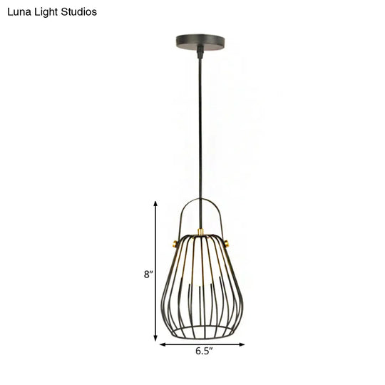 Gourd Cage Pendant Light Kit - Minimalist Metal Hanging Ceiling (1 Light) In Black/White/Rose Gold