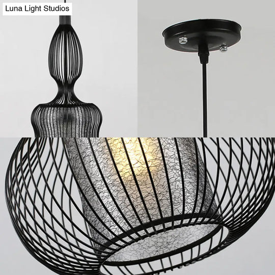 Gourd Cage Pendant Light - Simple Style Metal Black Hanging With Cylinder Shade