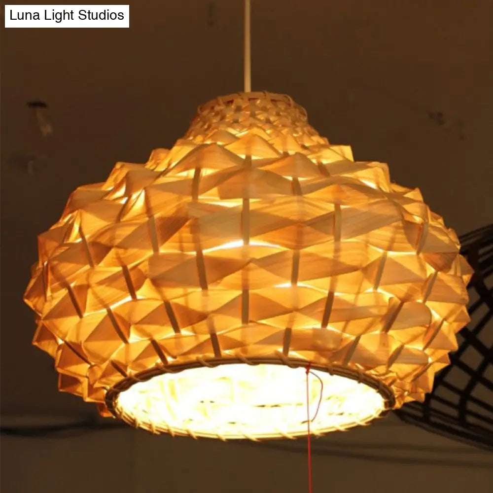 Gourd Ceiling Light Bamboo Suspension Fixture - Asian-Inspired Beige 1-Bulb Lighting For Teahouse