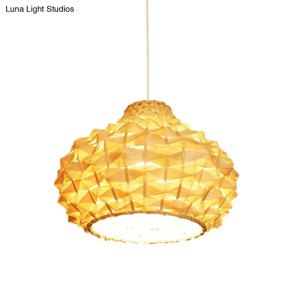 Gourd Ceiling Light Bamboo Suspension Fixture - Asian-Inspired Beige 1-Bulb Lighting For Teahouse