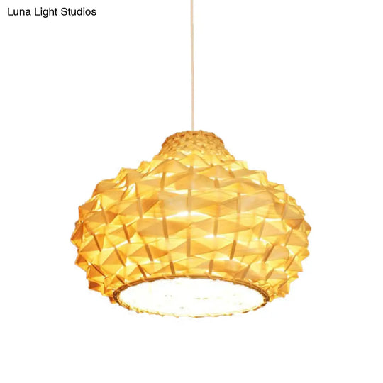 Gourd Ceiling Light Bamboo Suspension Fixture - Asian-Inspired Beige 1-Bulb Lighting For Teahouse