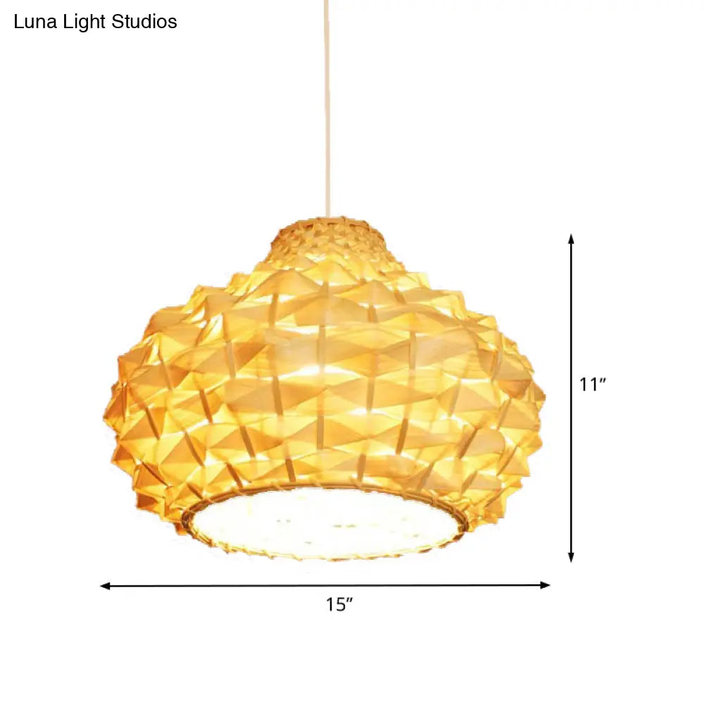 Gourd Ceiling Light Bamboo Suspension Fixture - Asian-Inspired Beige 1-Bulb Lighting For Teahouse