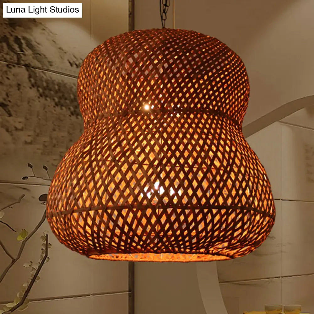 Gourd Ceiling Light - Chinese Bamboo Suspended Lighting Fixture In Coffee