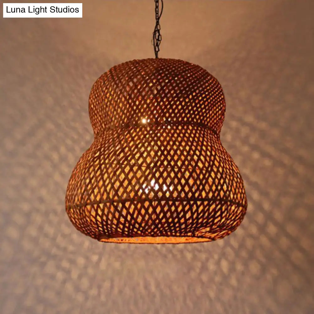 Gourd Ceiling Light - Chinese Bamboo Suspended Lighting Fixture In Coffee