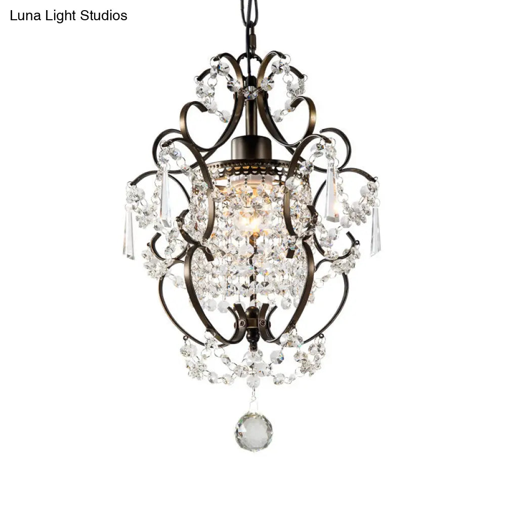 Gourd Crystal Pendant: Nordic Style 1-Head Coffee/Chrome Ceiling Light For Hallway