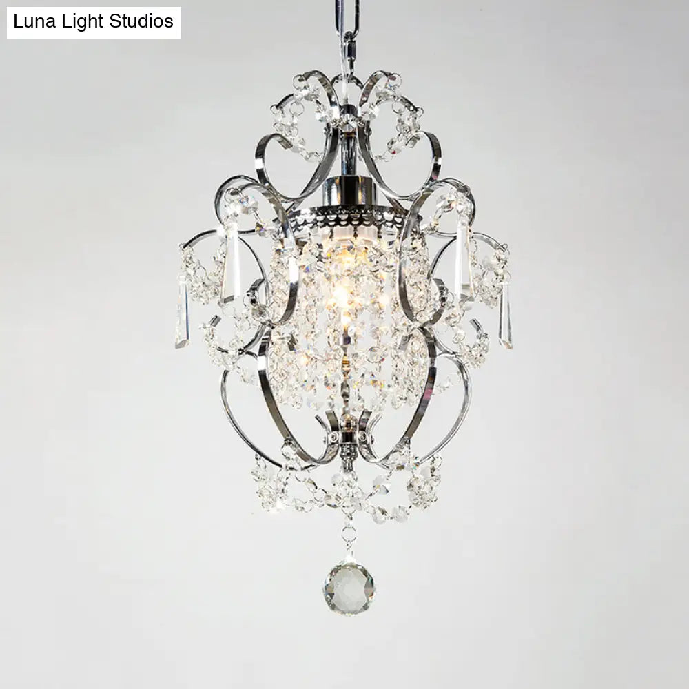 Gourd Crystal Pendant: Nordic Style 1-Head Coffee/Chrome Ceiling Light For Hallway