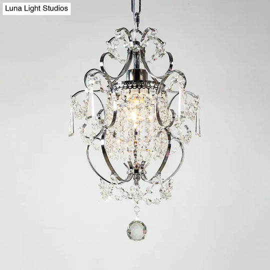 Gourd Crystal Pendant: Nordic Style 1-Head Coffee/Chrome Ceiling Light For Hallway