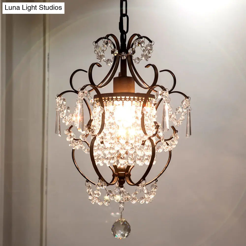 Gourd Crystal Pendant: Nordic Style 1-Head Coffee/Chrome Ceiling Light For Hallway