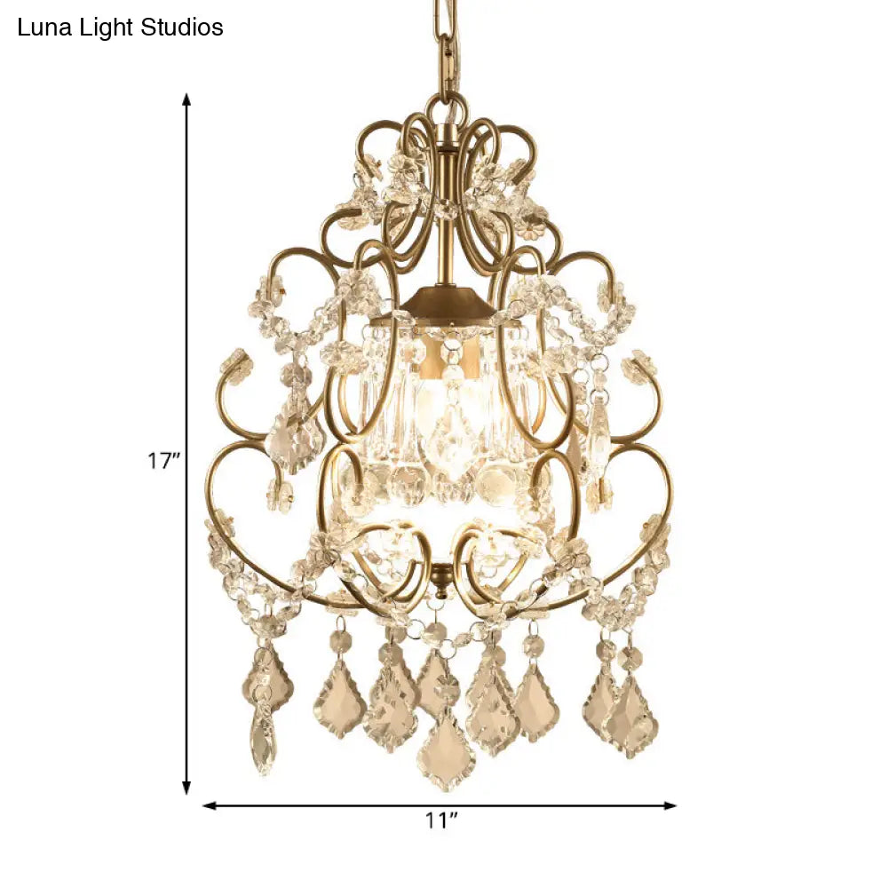 Gourd Pendant Lighting - Nordic Crystal Brass Hanging Lamp For Living Room 1/3 Bulbs