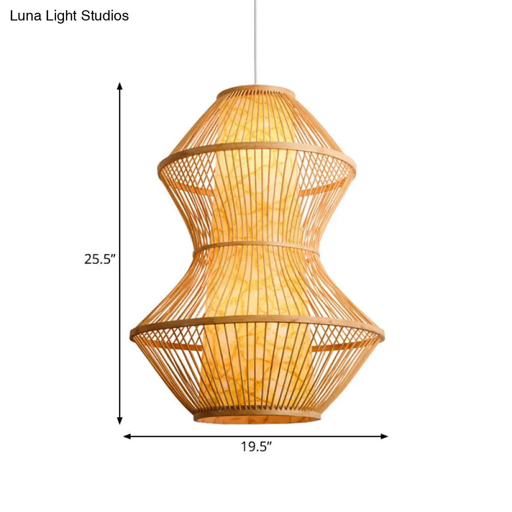 Bamboo Asian Gourd Hanging Restaurant Lamp In Wood - 19.5/23.5 Wide Pendant Light