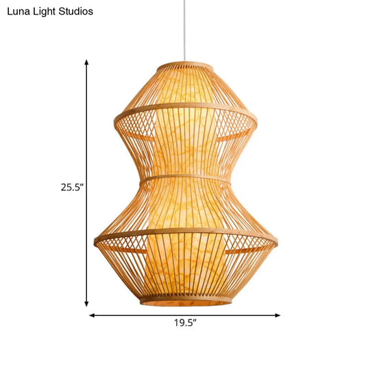 Bamboo Asian Gourd Hanging Restaurant Lamp In Wood - 19.5/23.5 Wide Pendant Light