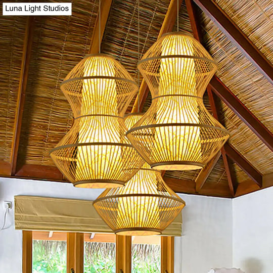 Bamboo Asian Gourd Hanging Restaurant Lamp In Wood - 19.5/23.5 Wide Pendant Light / 19.5