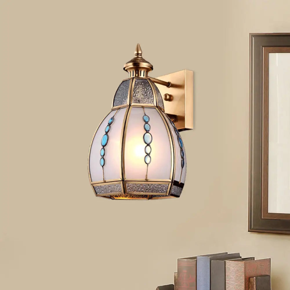 Gourd-Shaped Wall Sconce With Water And White Glass In Brass - Traditional Design