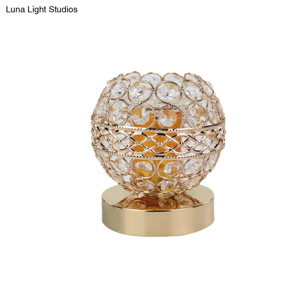 Retro Gold Crystal Globe Night Light With Aromatherapy Plate - Bedroom Lamp