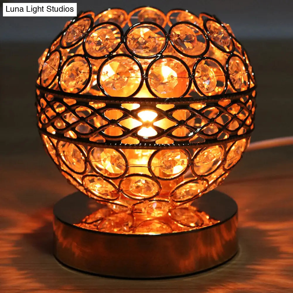 Retro Gold Crystal Globe Night Light With Aromatherapy Plate - Bedroom Lamp