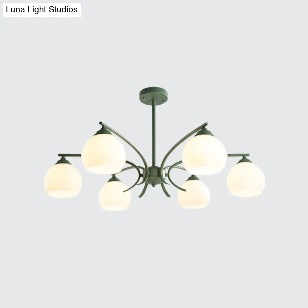 Stylish Opal Glass Living Room Chandelier - Sphere Shade 6/8 Lights Macaron-Inspired