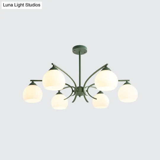 Stylish Opal Glass Living Room Chandelier - Sphere Shade 6/8 Lights Macaron-Inspired