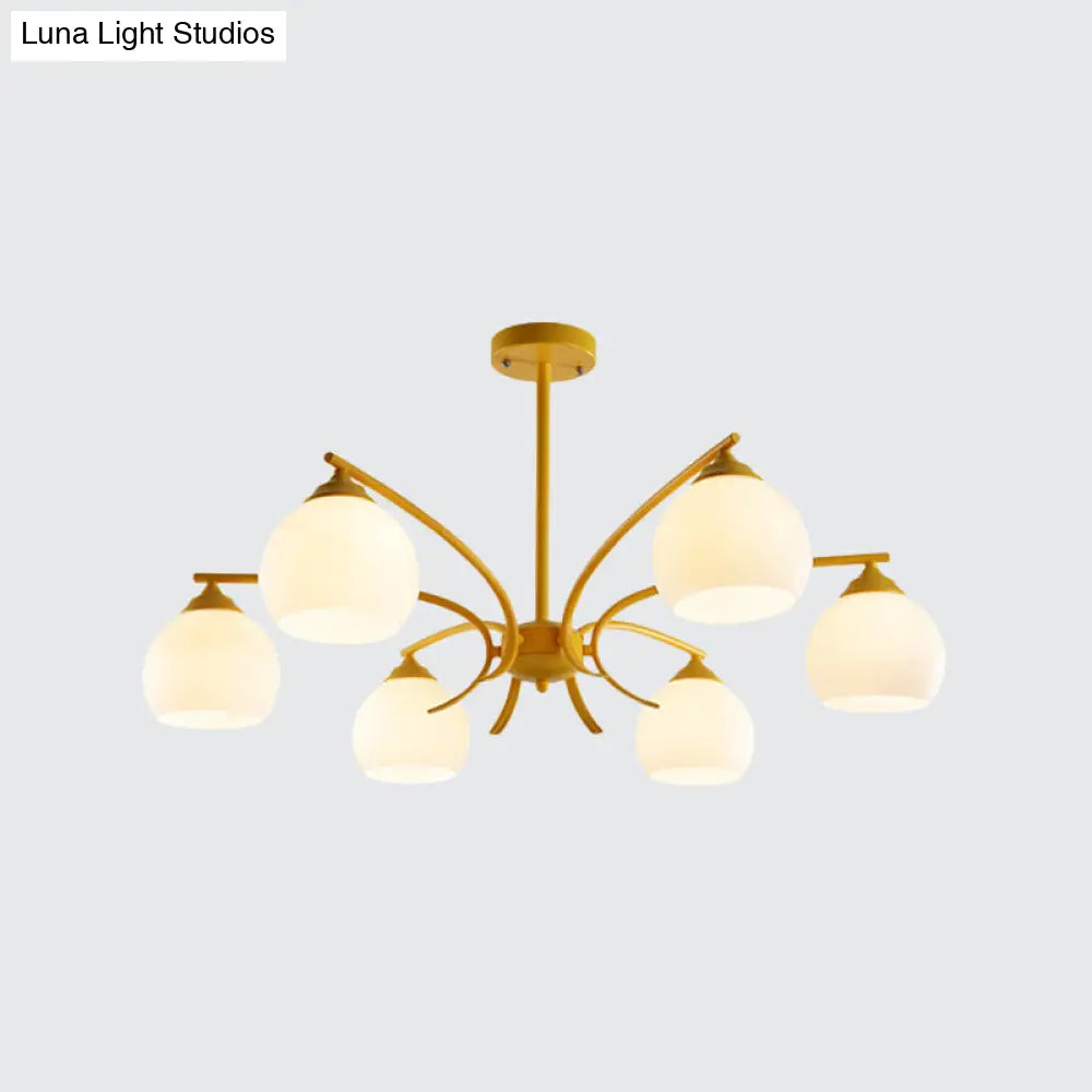 Stylish Opal Glass Living Room Chandelier - Sphere Shade 6/8 Lights Macaron-Inspired