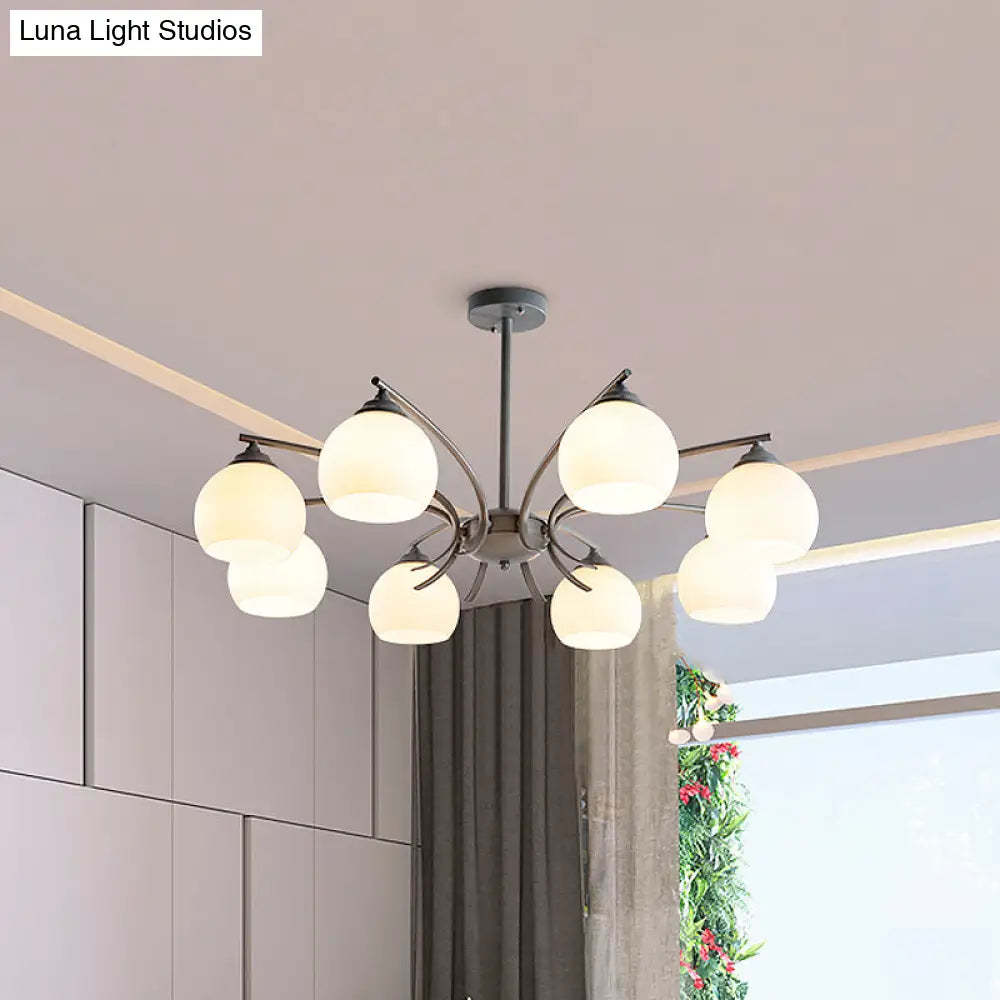 Stylish Opal Glass Living Room Chandelier - Sphere Shade 6/8 Lights Macaron-Inspired