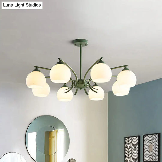 Grace - Opal Sphere Shade Living Room Chandelier Glass 6/8 Lights Macaron Stylish