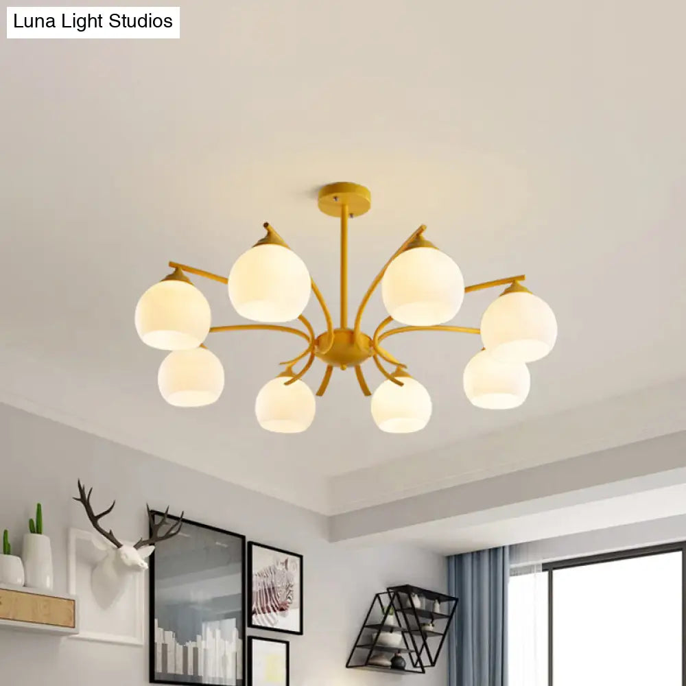 Stylish Opal Glass Living Room Chandelier - Sphere Shade 6/8 Lights Macaron-Inspired