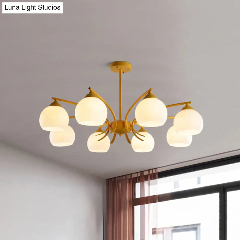 Stylish Opal Glass Living Room Chandelier - Sphere Shade 6/8 Lights Macaron-Inspired