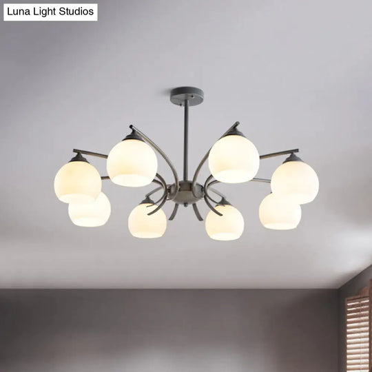 Stylish Opal Glass Living Room Chandelier - Sphere Shade 6/8 Lights Macaron-Inspired