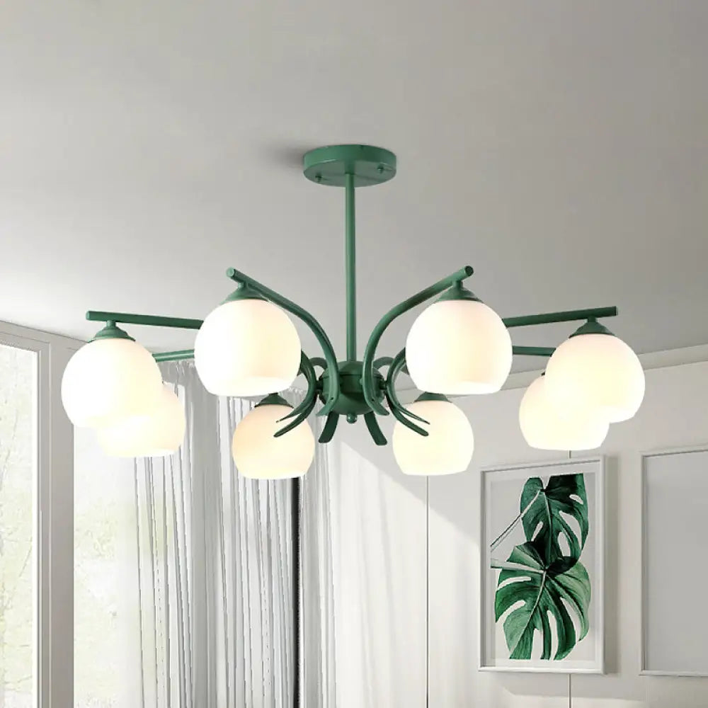 Grace - Opal Sphere Shade Living Room Chandelier Glass 6/8 Lights Macaron Stylish