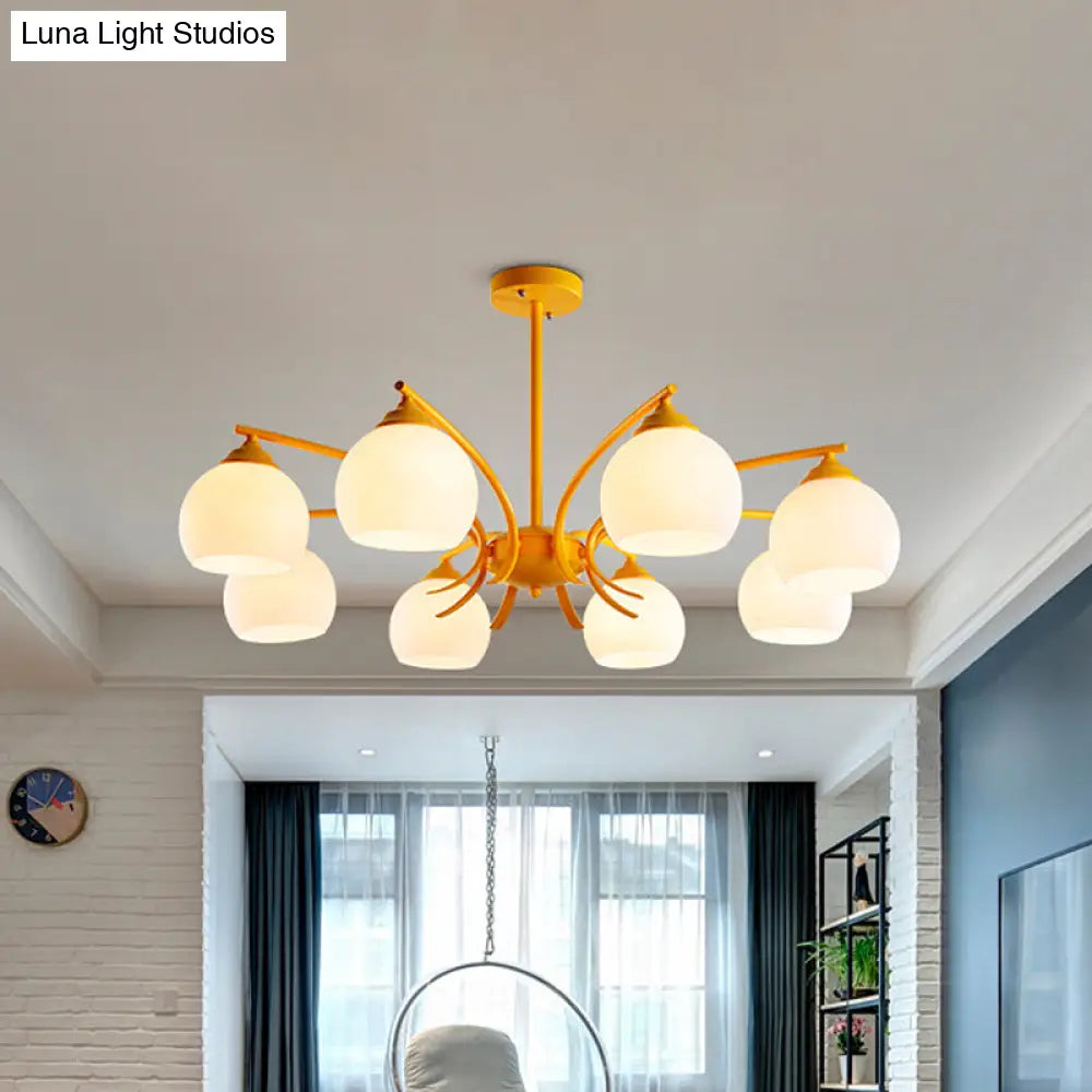 Stylish Opal Glass Living Room Chandelier - Sphere Shade 6/8 Lights Macaron-Inspired