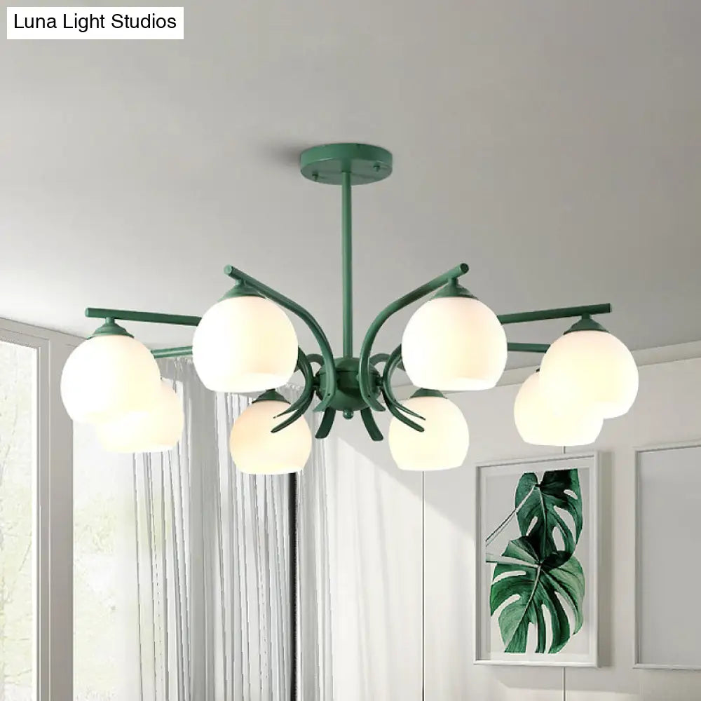 Stylish Opal Glass Living Room Chandelier - Sphere Shade 6/8 Lights Macaron-Inspired