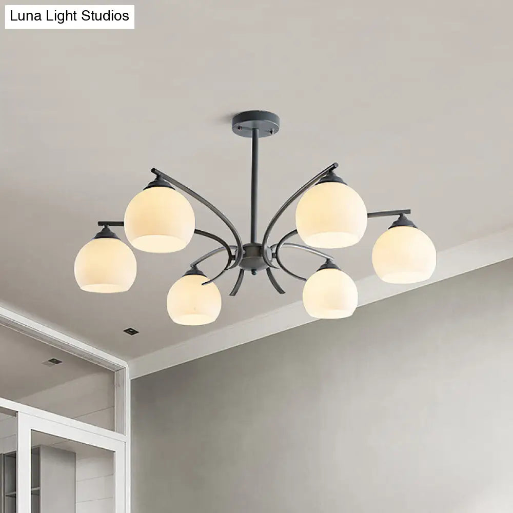 Stylish Opal Glass Living Room Chandelier - Sphere Shade 6/8 Lights Macaron-Inspired