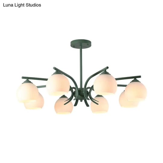 Stylish Opal Glass Living Room Chandelier - Sphere Shade 6/8 Lights Macaron-Inspired