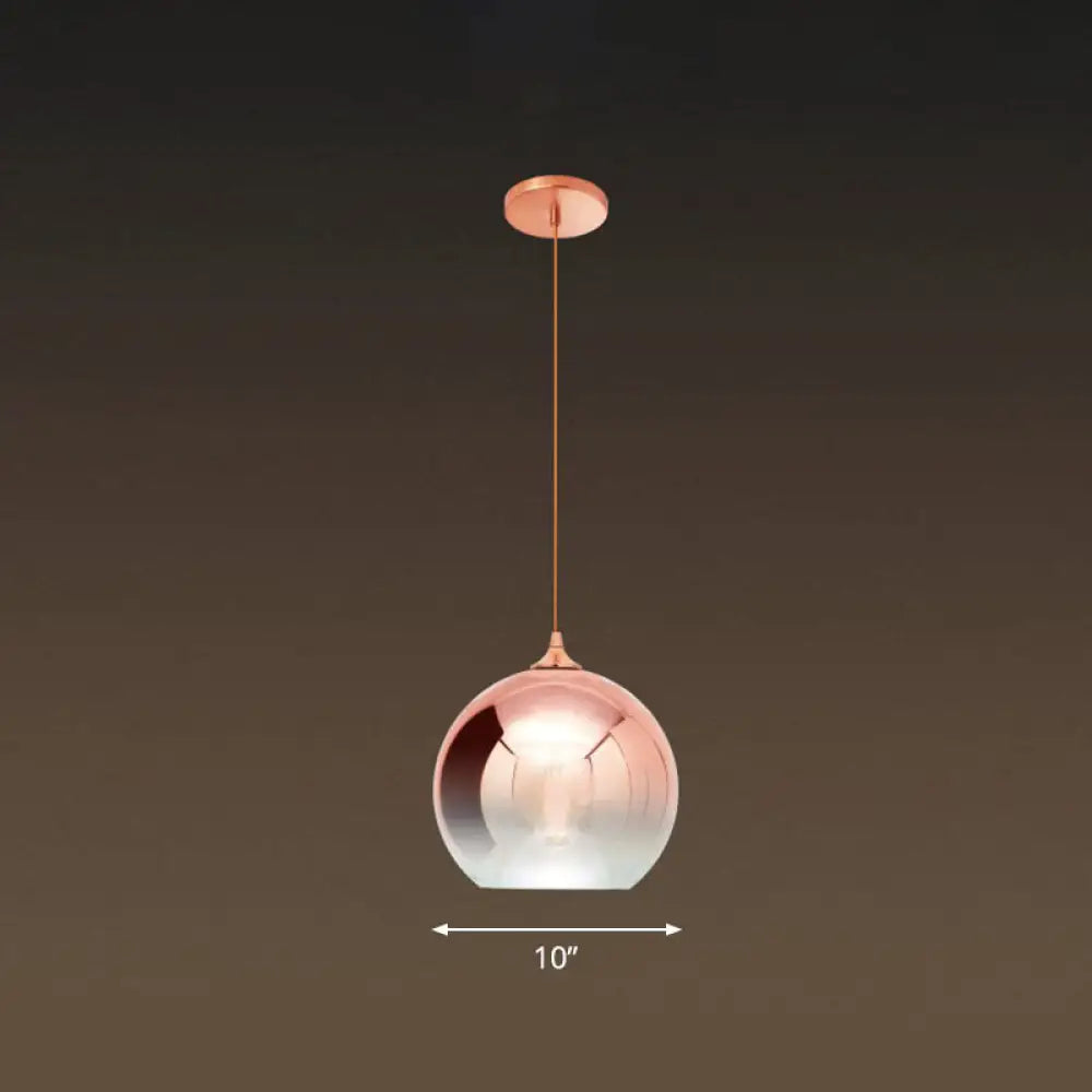 Gradient Glass Globe Hanging Light - Post-Modern 1-Light Pendant Rose Gold Ceiling Fixture / 10’