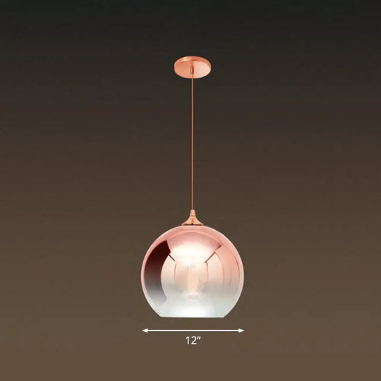 Gradient Glass Globe Hanging Light - Post-Modern 1-Light Pendant Rose Gold Ceiling Fixture / 12’