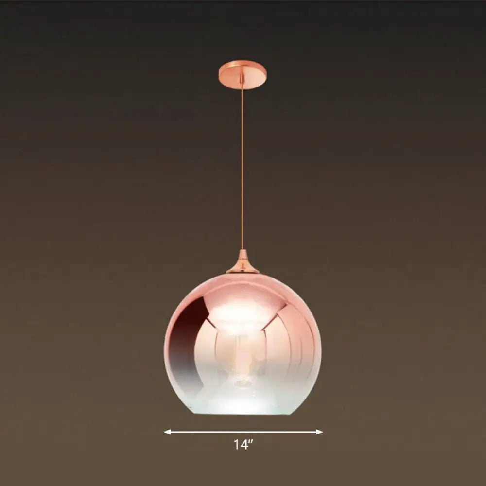 Gradient Glass Globe Hanging Light - Post-Modern 1-Light Pendant Rose Gold Ceiling Fixture / 14’